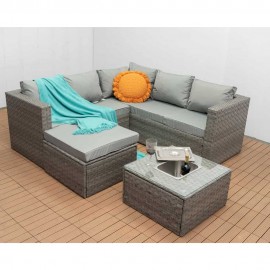 Monaco 6 Seater Corner Sofa Set Rattan Sofa Set with Ice Bucket in Grey