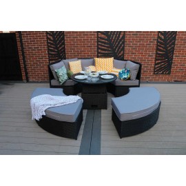 GARDEN RATTAN 8 SEATER DAY BED WITH LIFTUP TABLE DINING SET IN BLACK