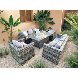 Vancouver 8 seater fire pit dining table set - Grey