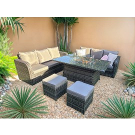 Lotus Outdoor 8 Seater Rattan Garden Sofa with Fire Pit Or Lift Up Table Set