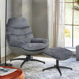 Boucle Swivel Leisure Chair With Foot Stool In Grey