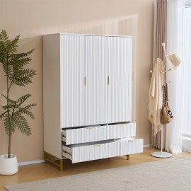 Mercury Ridged 3 Doors 4 Drawers Wardrobe In White