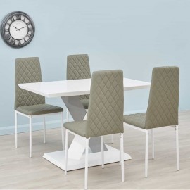 High Gloss Pedestal Dining Table with 4 Chairs with Powder Coating Legs