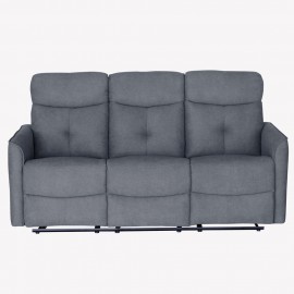 PABLO GREY PLUSH MANUAL THREE SEATER RECLINER SOFA / ARMCHAIR