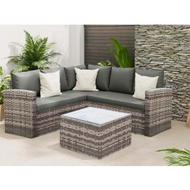 5 SEATER GREY CORNER RATTAN GARDEN SOFA SETS WITH RAIN COVER