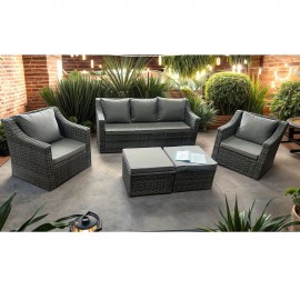 ROSEN 7 SEATER GREY RATTAN GARDEN SOFA SET WITH SWIVEL CHAIR AND COFFEE TABLE