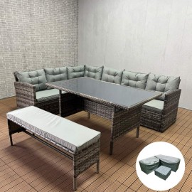 Rosen 8 Seater Coner Sofa Dining Set Rattan Set with Rain Cover
