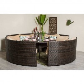 Rosen 8 Seater Round Rattan Dining Sofa Set in Brown With Lazy Susan and Rain Cover