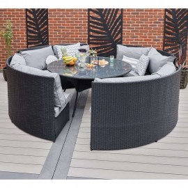 Rosen 8 Seater Round Rattan Dining Sofa Set in Black With Lazy Susan and Rain Cover