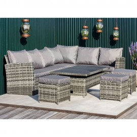 ROSEN 9 SEATER RATTAN GARDEN DINING SET GREY WITH ALUMINIUM LIFT-UP TABLE