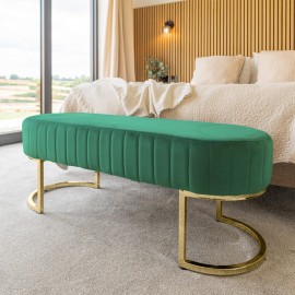 RUSSELL GREEN VELVET BENCH WITH CHROMING LEGS