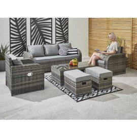 7 SEATER RATTAN GARDEN FURNITURE CUBE SET IN GREY