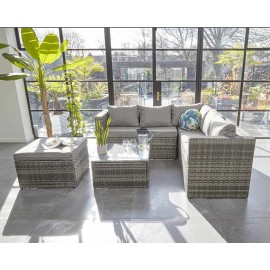 Rattan Garden Furniture 6 Seater Corner Sofa Patio Set Grey