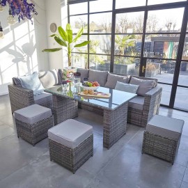 Yakoe 9 Seater Barcelona Rattan-Effect Garden Furniture Set Grey