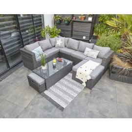 Yakoe Rattan Garden Furniture 9 Seater Corner Sofa Set