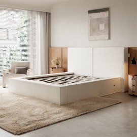 Tessa White Boucle Pneumatic Bed Double Bed Frame With USB charger