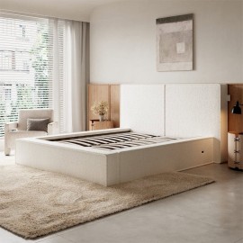 Tessa White Boucle Pneumatic Bed King Size Bed Frame With USB charger
