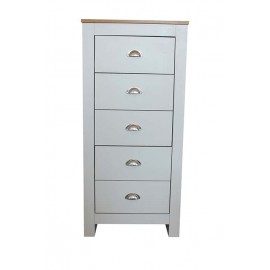 5 Drawer Tall White And Oak Chest