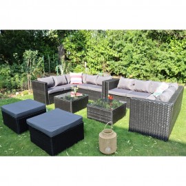 Rattan Garden Furniture 12 Seater Corner Sofa Patio Set black