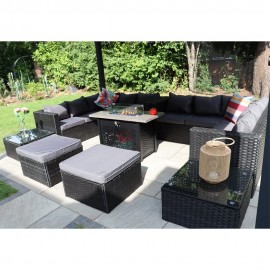 Vancouver 12 Seater Rattan Corner Sofa Patio Set Fire Pit Dining Table Set