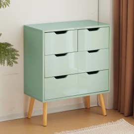 HIGH GLOSS 2+2 DRAWERS CHEST BEDROOM STORAGE CABINET SAGE GREEN