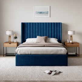 Russell Pneumatic Ottoman Storage Bed Blue Velvet Double Bed Lift Up Storage Bed Frame