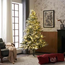 6ft Prelit Flocked Artifitical White and Green Christmas Tree with Quick Pole and Tree Bag