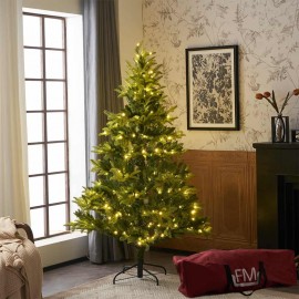 6FT Prelit Flocked Artifitical Green Christmas Tree With Quick Pole And Tree Bag