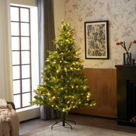 7FT Prelit Flocked Artifitical Green Christmas Tree With Quick Pole