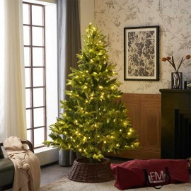 6FT Prelit Flocked Artifitical Green Christmas Tree With Quick Pole & Tree Bag & Skirt