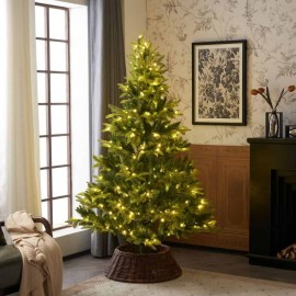 7FT Prelit Flocked Artifitical Green Christmas Tree With Quick Pole And Skirt