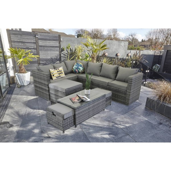 Yakoe Rattan Garden Furniture 9 Seater Corner Sofa Set Tudor Furniture
