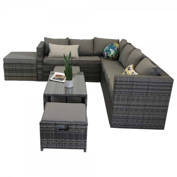 Yakoe Rattan Garden Furniture 9 Seater Corner Sofa Set Tudor Furniture